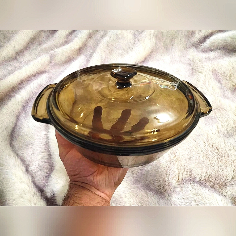 Vintage Anchor Ovenware Casserole 9in DIA 2 QT 230MM Glass With Lid #1038 RARE
